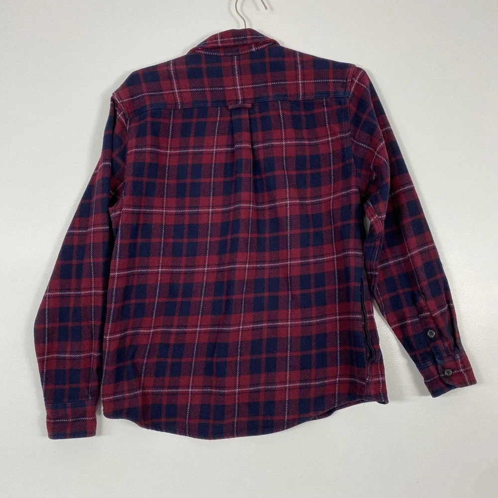 Orvis Shirt Mens Medium Red Navy Plaid Flannel Button Front Side Pockets Outdoor